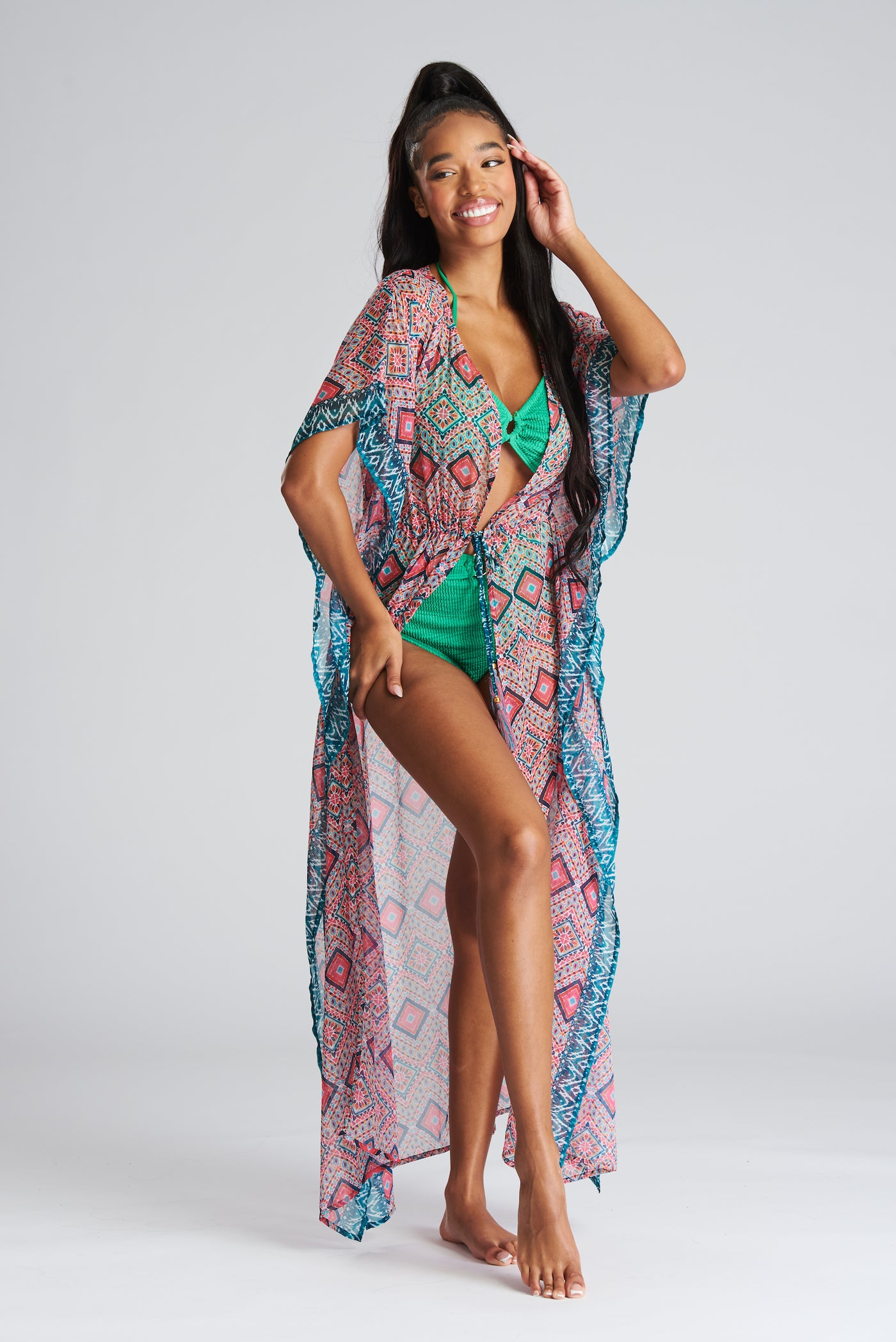 South Beach Aztec Print Kaftan Dress - Pink Waters 