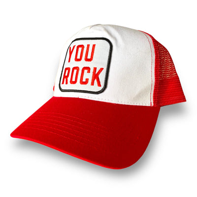 You Rock, Red Trucker Cap - Pink Waters 