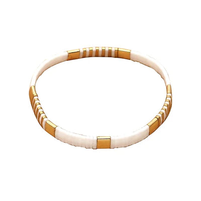 Iridescent White/Gold Tila Beaded Bracelet - Pink Waters 