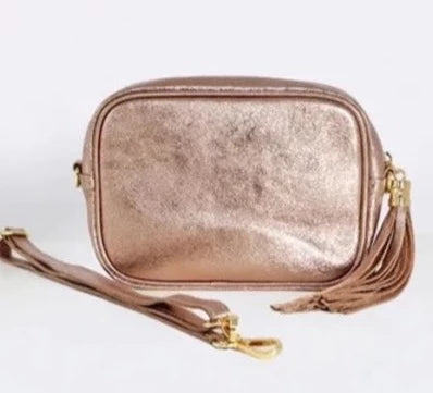 The 'Stella' Leather Crossbody - Champagne - Pink Waters 