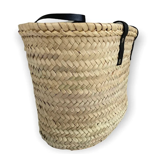PORTALS Straw Basket with Short Black Handles - Pink Waters 
