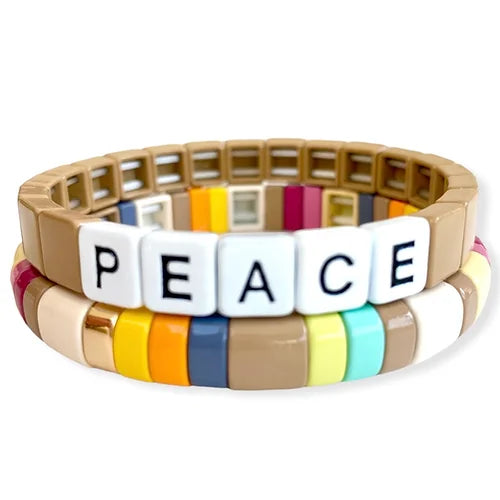PEACE Tile Bracelet Collection - Pink Waters 