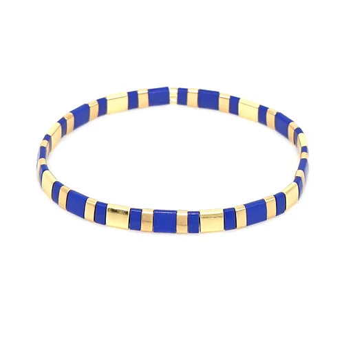 Blue/Gold Tila Beaded Bracelet - Pink Waters 