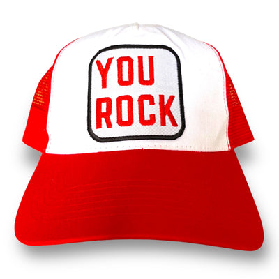You Rock, Red Trucker Cap - Pink Waters 