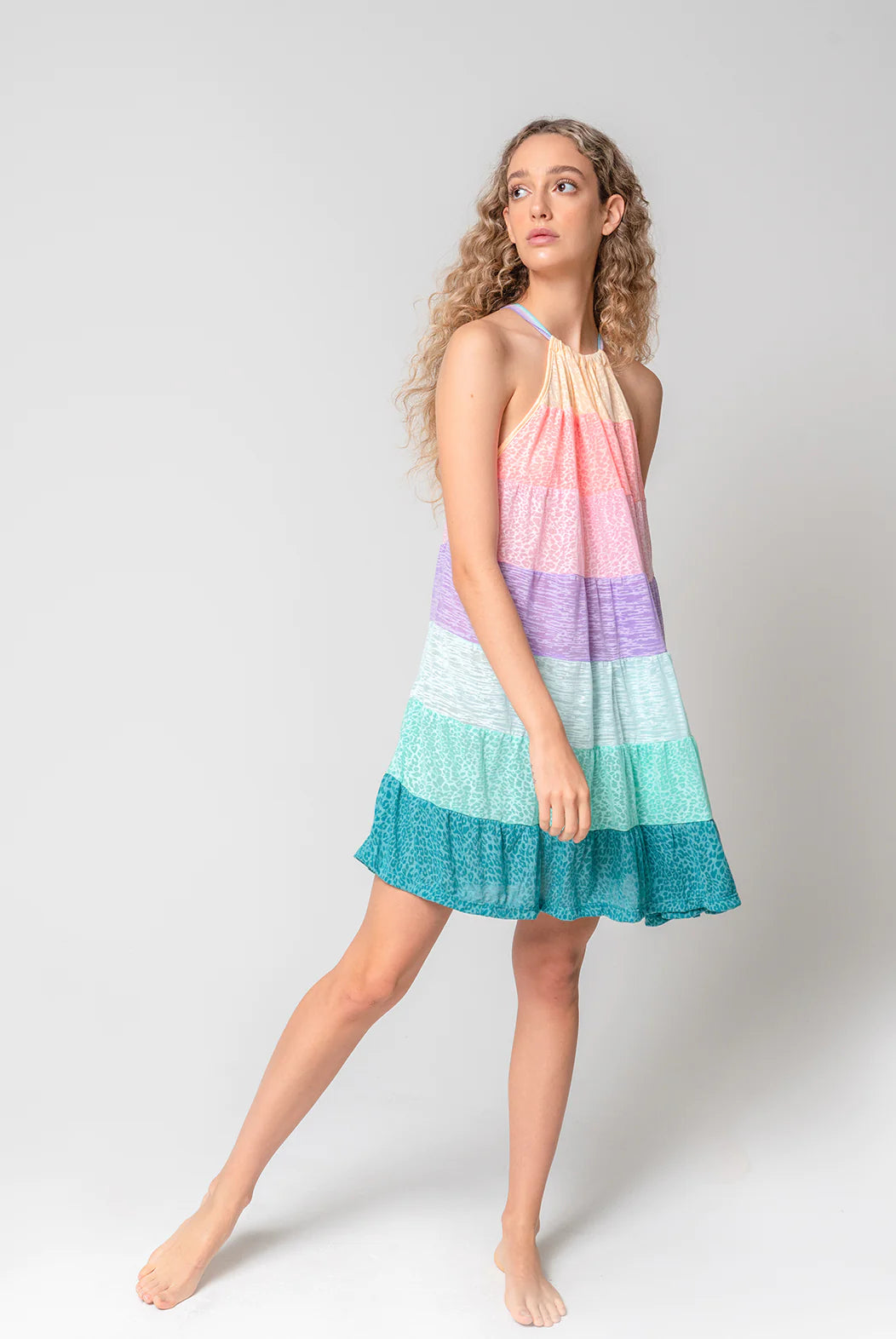 Pitusa Popsicle Halter Mini Dress - Pastel Rainbow - Pink Waters 