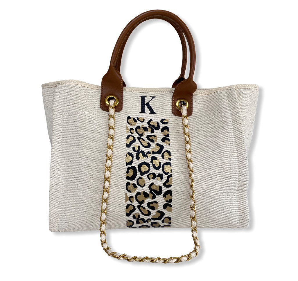 Leopard Print Canvas Personalised Monogrammed Tote Bag Style Eden