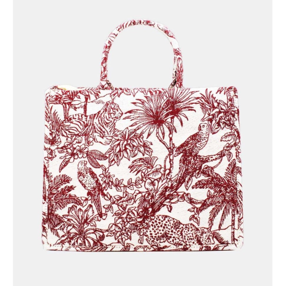 Red Tiger print canvas tote - Pink Waters 