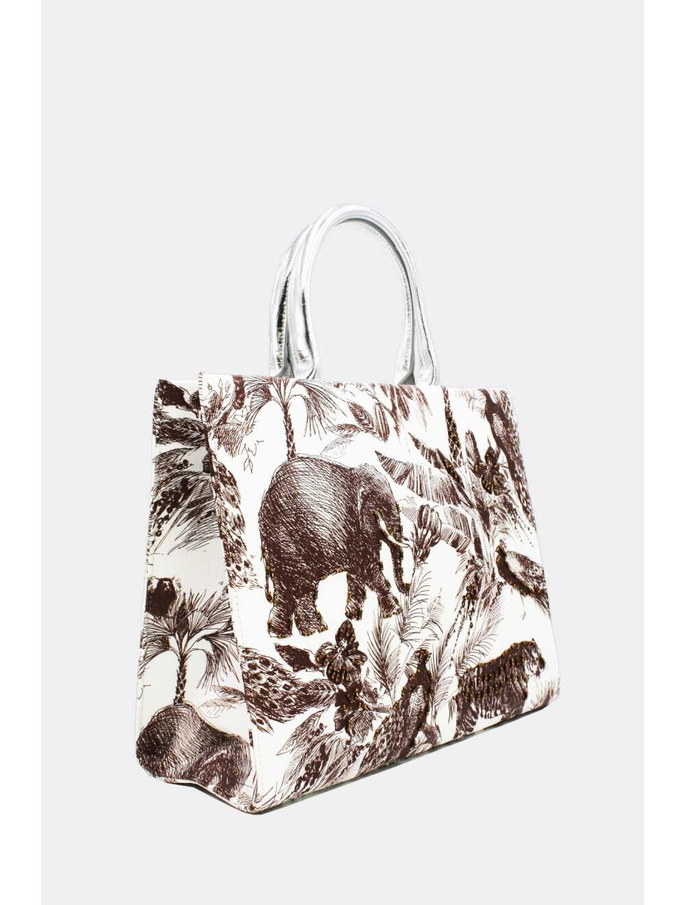 Elephant print canvas tote bag. 2 Colours. Brown or Black - Pink Waters 