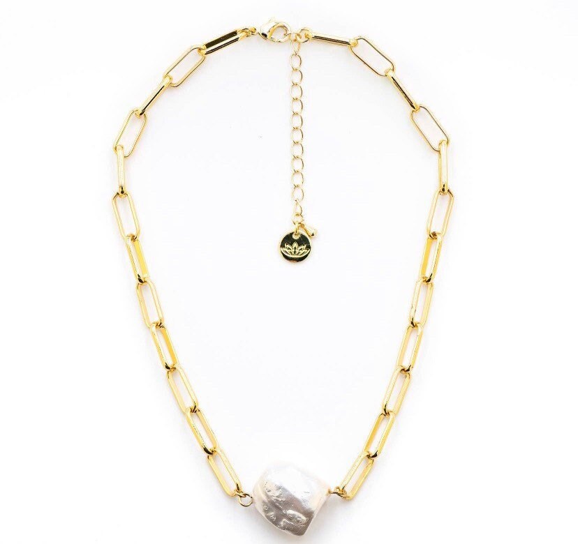 ZOE Luv & Bart Gold Plated Paperclip Necklace - Pink Waters 