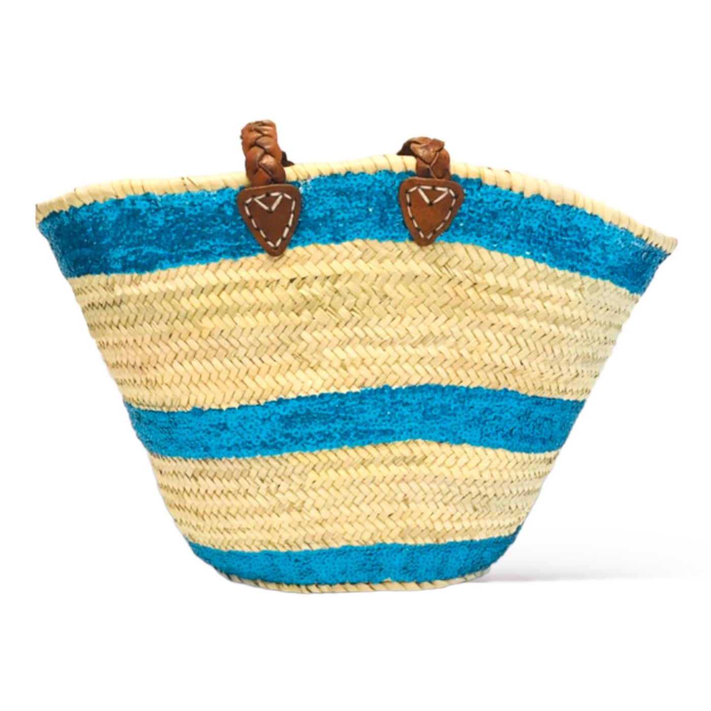 Stripe Sequin Straw Basket - Turquoise - Pink Waters 