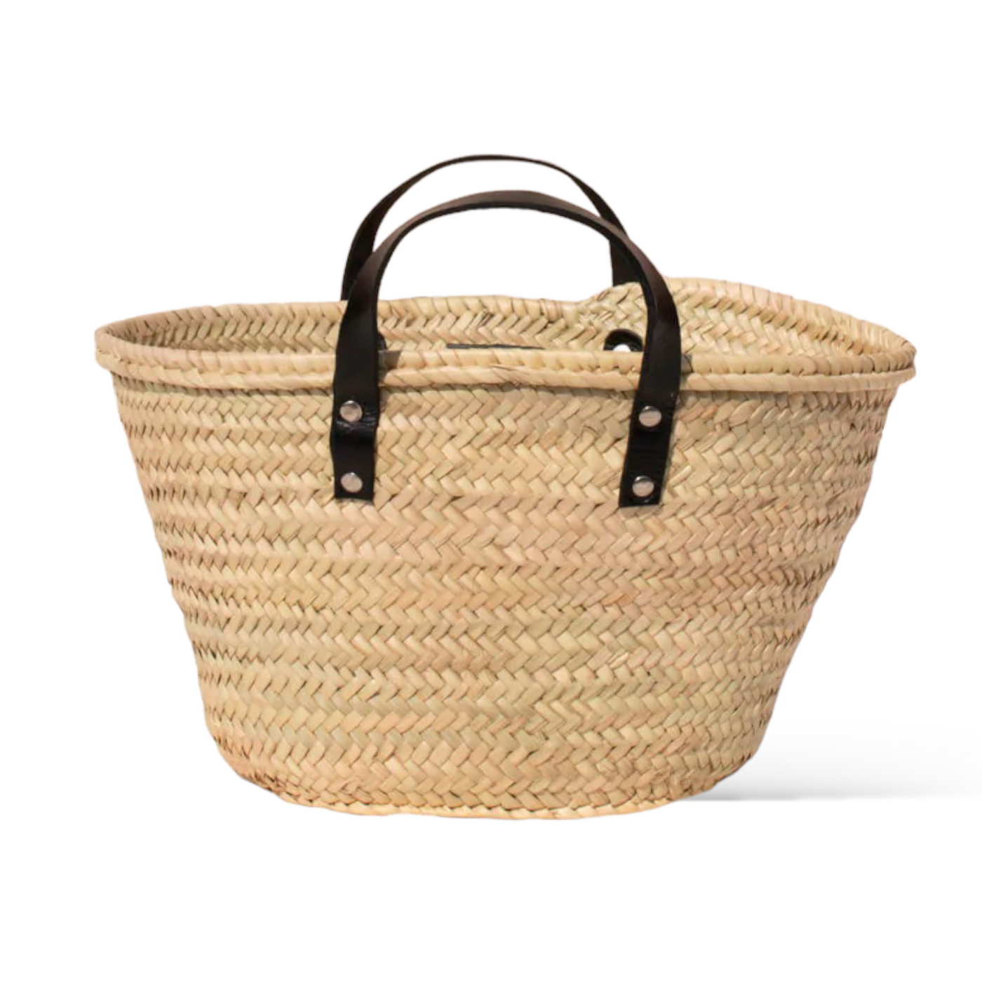 PORTALS Straw Basket with Short Black Handles - Pink Waters 