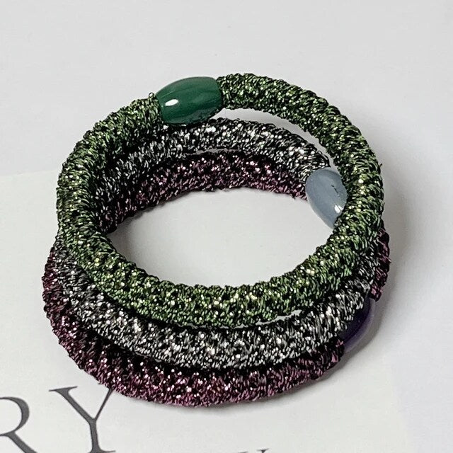 Hair Bobbles/Hair Ties - Shimmer Purple/Black/Green-Pink Waters 