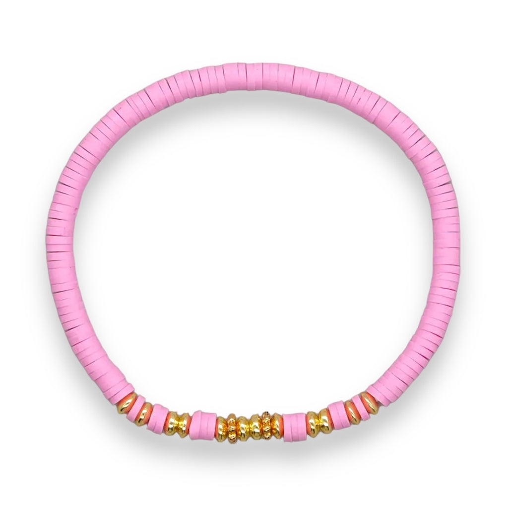 ‘Chora’ Heishi Bracelet with Gold Plated Beads - Pink-Pink Waters 