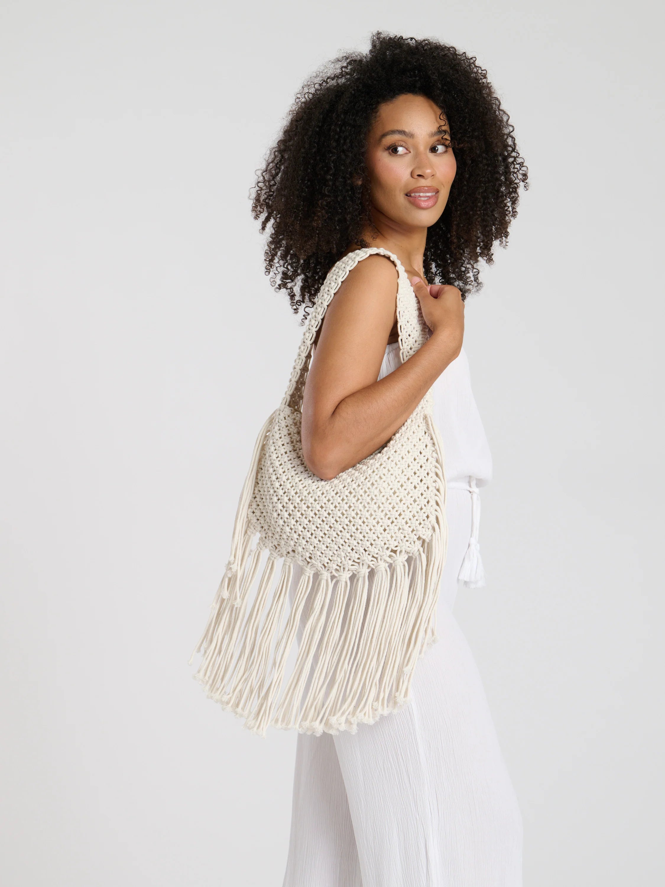 Fringed Crochet Bag-Pink Waters 