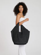 Black Woven Oversized Shoulder Tote Bag-Pink Waters 