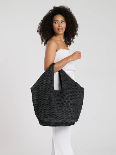 Black Woven Oversized Shoulder Tote Bag
