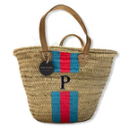 MAYA - Monogrammed Straw Basket-Pink Waters 