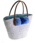 POM POM Straw Beach Basket-Pink Waters 