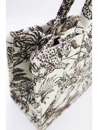 Coffee Tiger print canvas tote bag-Pink Waters 
