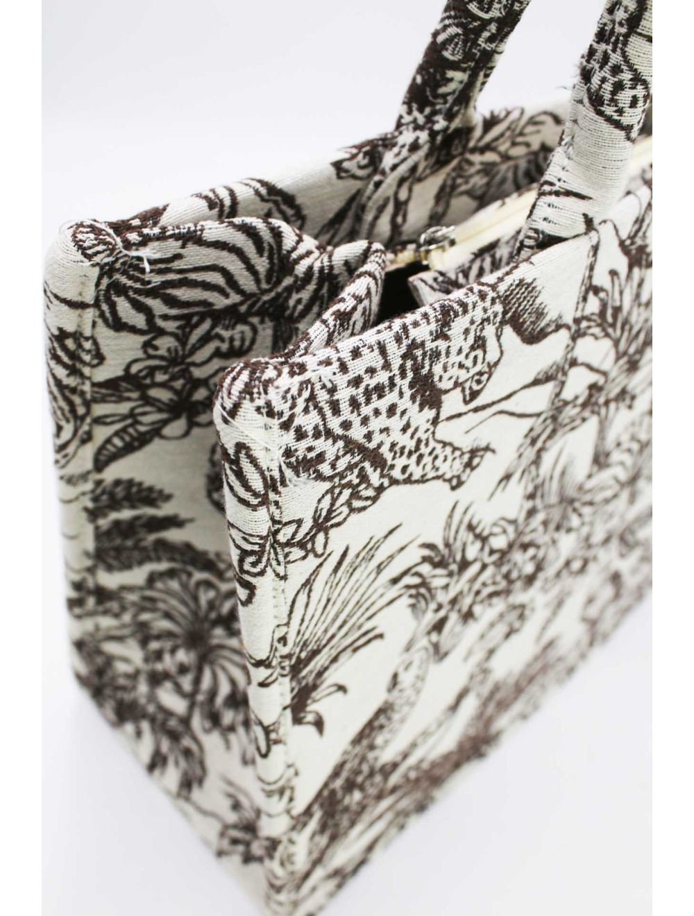 Coffee Tiger print canvas tote bag-Pink Waters 
