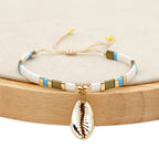 Tile Beaded Japanese Stone Bracelet with Seashell pendant-Pink Waters 