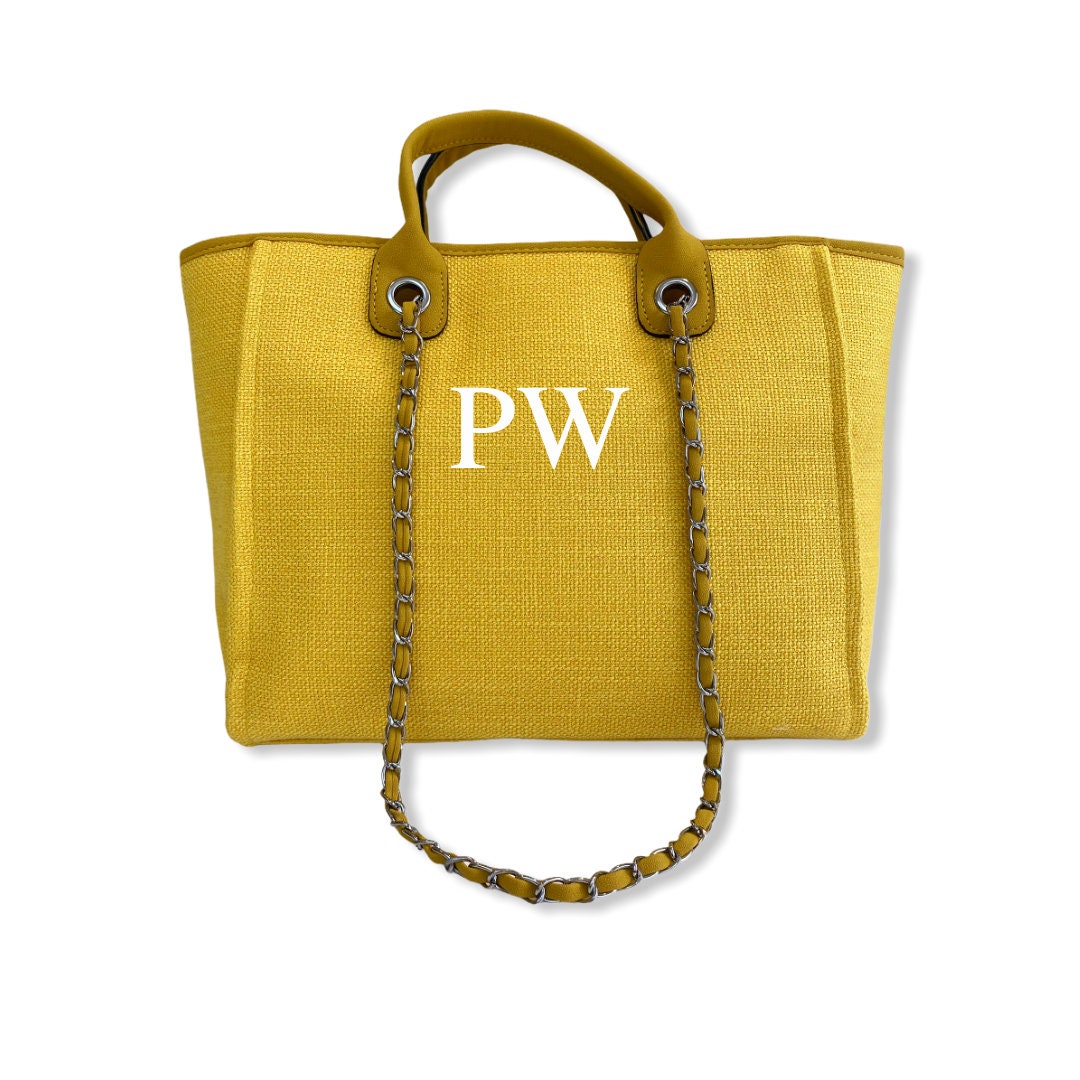 BYBLOS Yellow Personalised Canvas Tote (Large Letters)-Pink Waters 