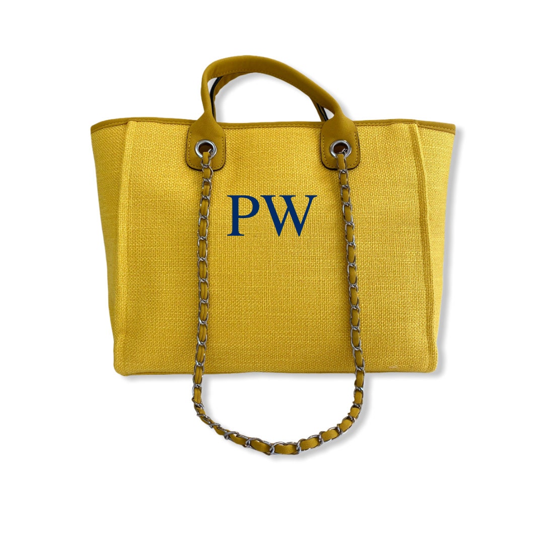 BYBLOS Yellow Personalised Canvas Tote (Large Letters)-Pink Waters 