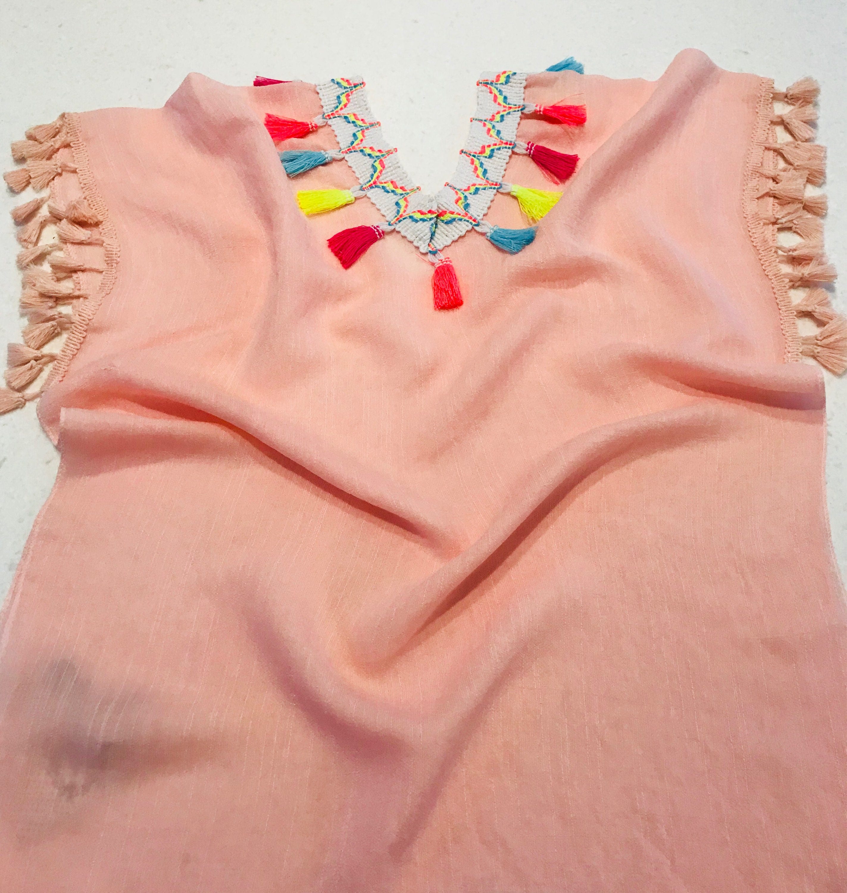 Girls Pink Kaftan/Top Summer Dress-Pink Waters 