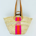 ST TROPEZ Monogrammed Double Handle Straw Basket-Pink Waters 