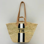 ST TROPEZ Monogrammed Double Handle Straw Basket-Pink Waters 