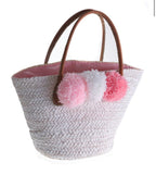 Pom Pom Straw Beach Basket-Pink Waters 