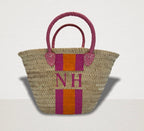 TWEEN - Monogrammed Straw Basket-Pink Waters 