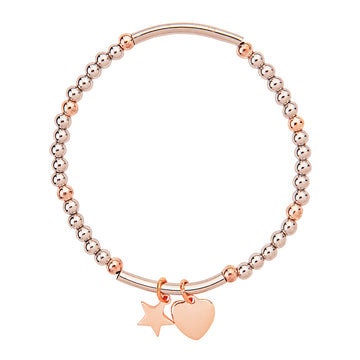 Crystal Heart Beaded Stacking Bracelet ( Various Stack Options)- Gold/Silver/Rose Gold-Pink Waters 