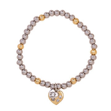 Crystal Heart Beaded Stacking Bracelet ( Various Stack Options)- Gold/Silver/Rose Gold-Pink Waters 