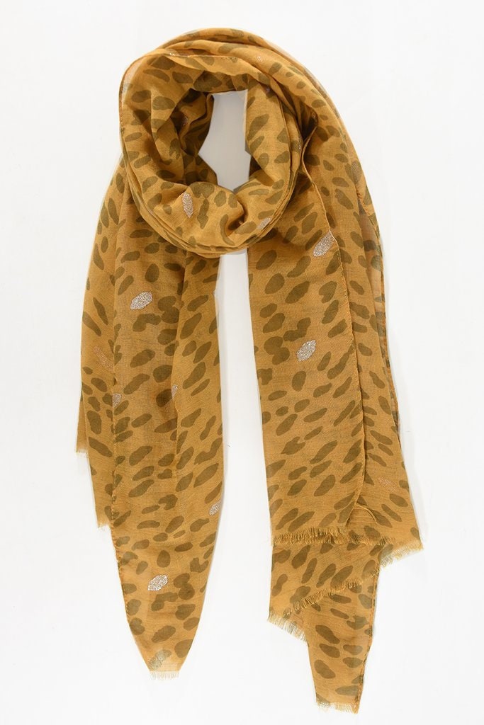 Leopard Scarf - Mustard/Silver-Pink Waters 