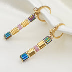 Tile Beaded Japanese Stone Bracelet Earrings-Pink Waters 