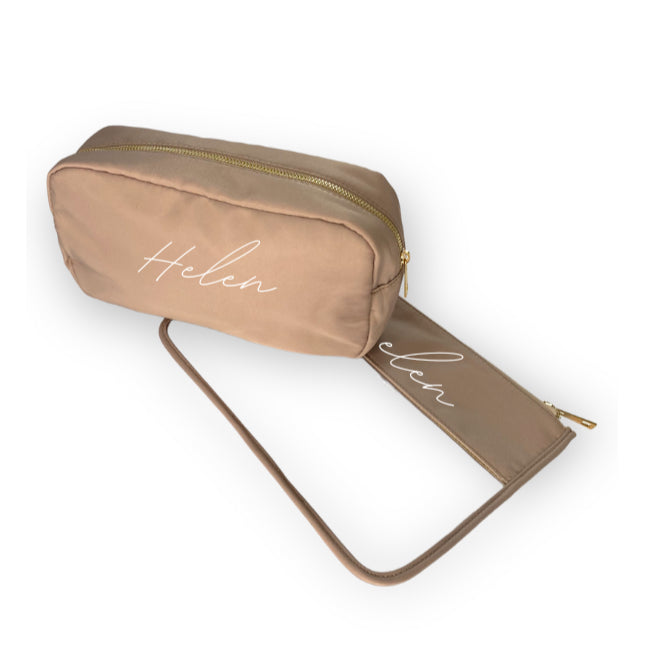Personalised Makeup Bags/Travel Set - Beige-Pink Waters 