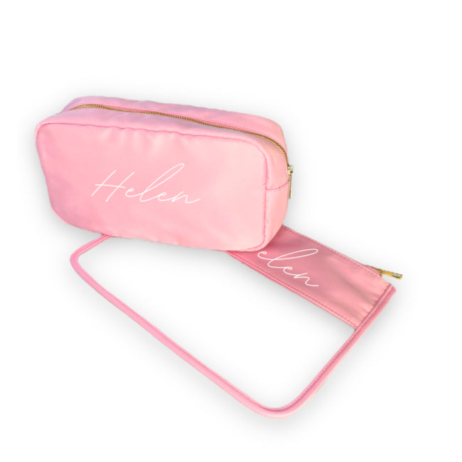 Personalised Makeup Bags/Travel Set - Pale Pink-Pink Waters 