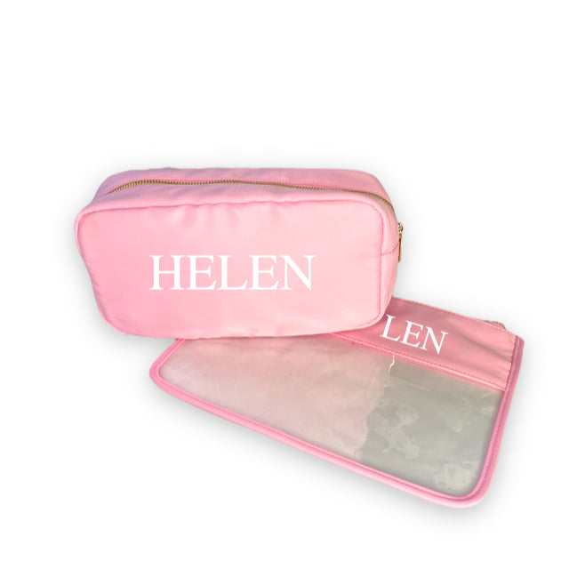 Personalised Makeup Bags/Travel Set - Pale Pink-Pink Waters 