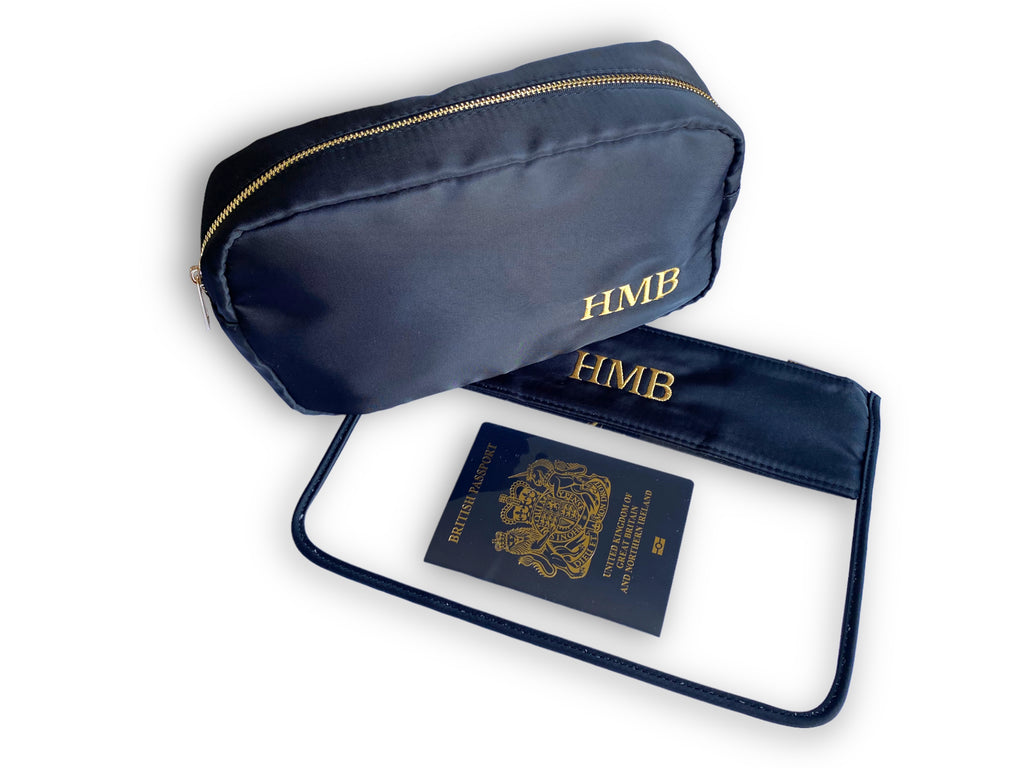 Personalised Makeup Bags/Travel Set - Black-Pink Waters 