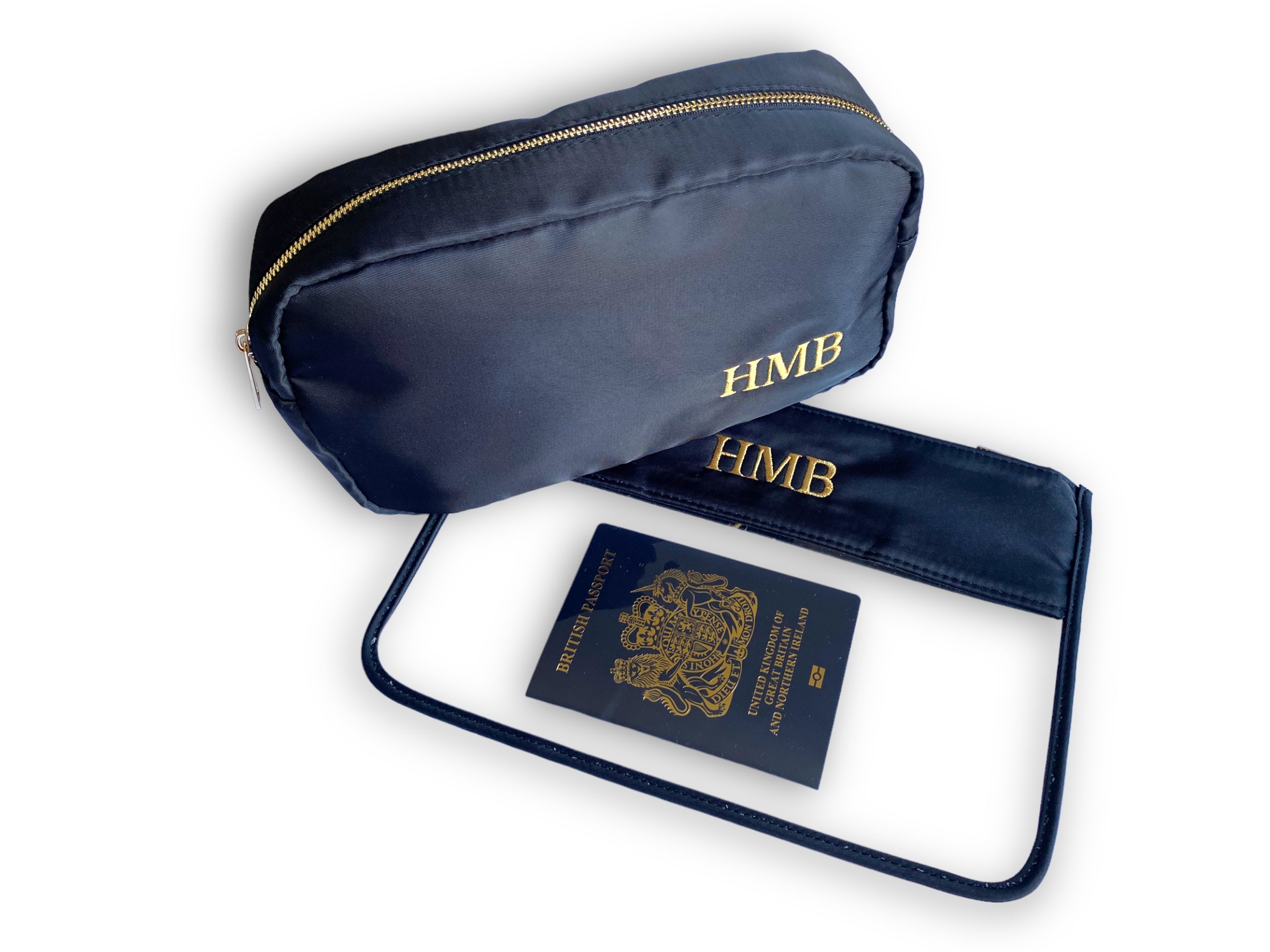 Personalised Makeup Bags/Travel Set - Black-Pink Waters 