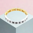 "FRIENDSHIP" Tile Enamel Bracelet - White/Gold-Pink Waters 