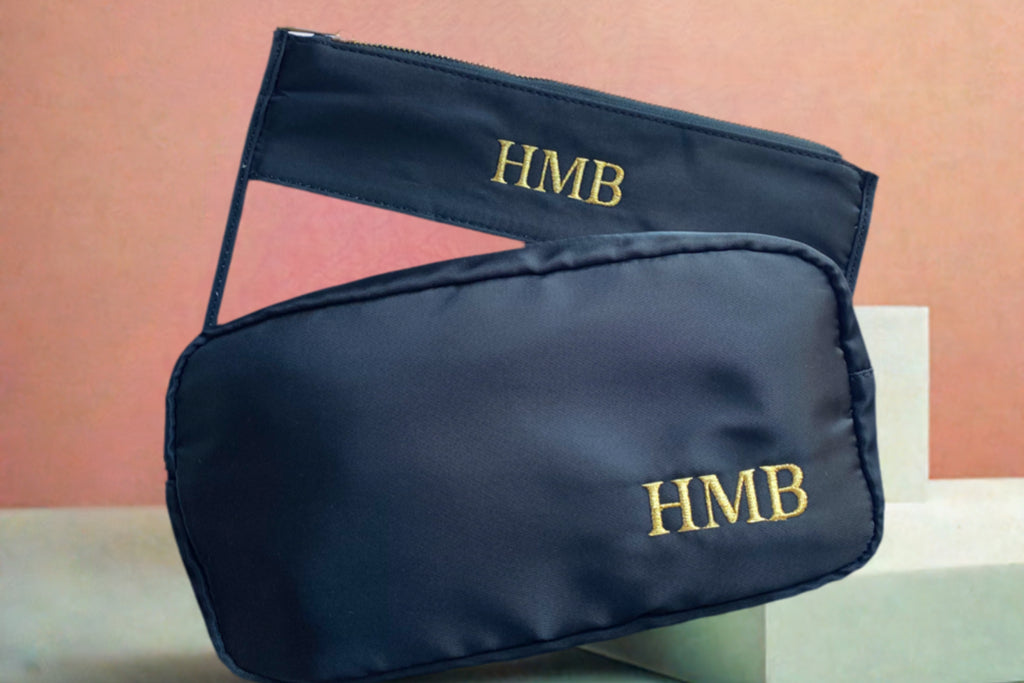 Personalised Makeup Bags/Travel Set - Black-Pink Waters 