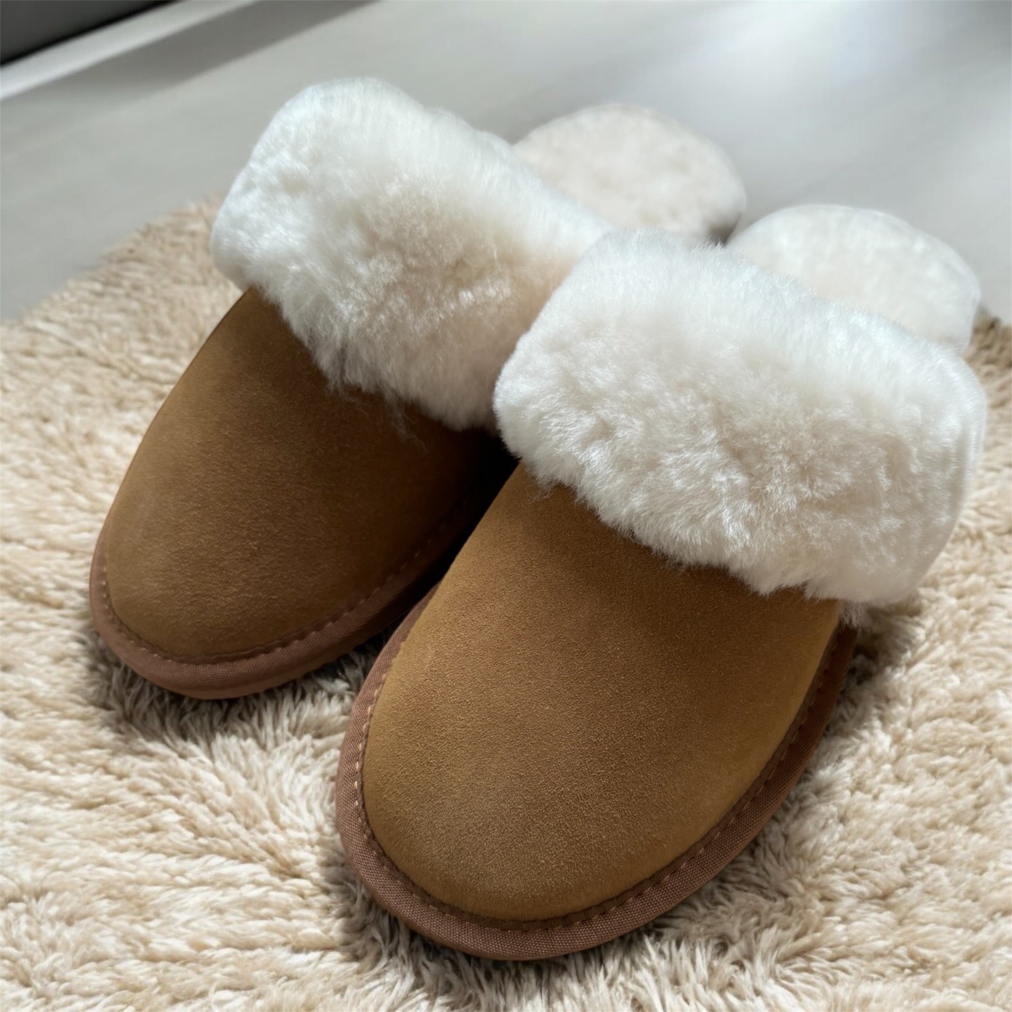 Sheepskin Mule Slippers - Chestnut-Pink Waters 