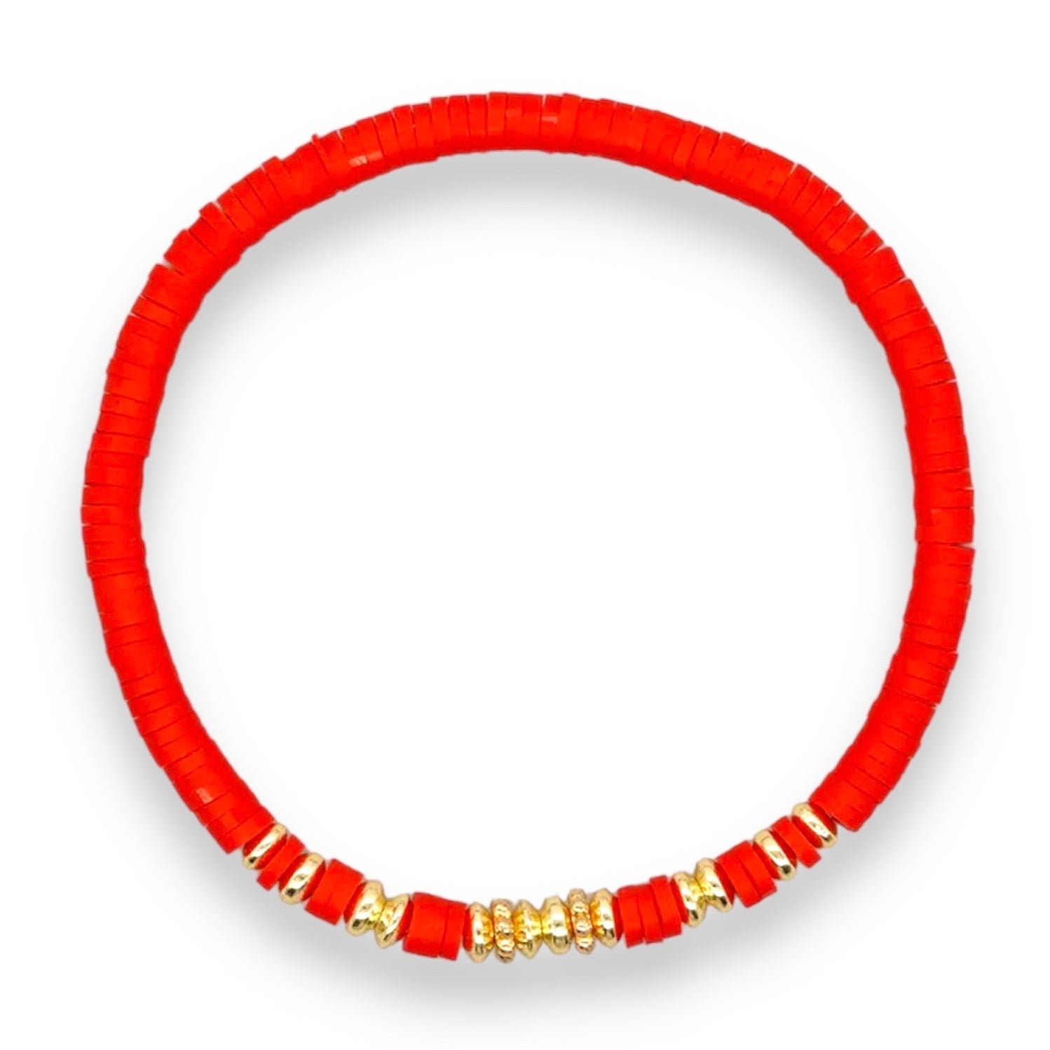 ‘Chora’ Heishi Bracelet with Gold Plated Beads - Red-Pink Waters 