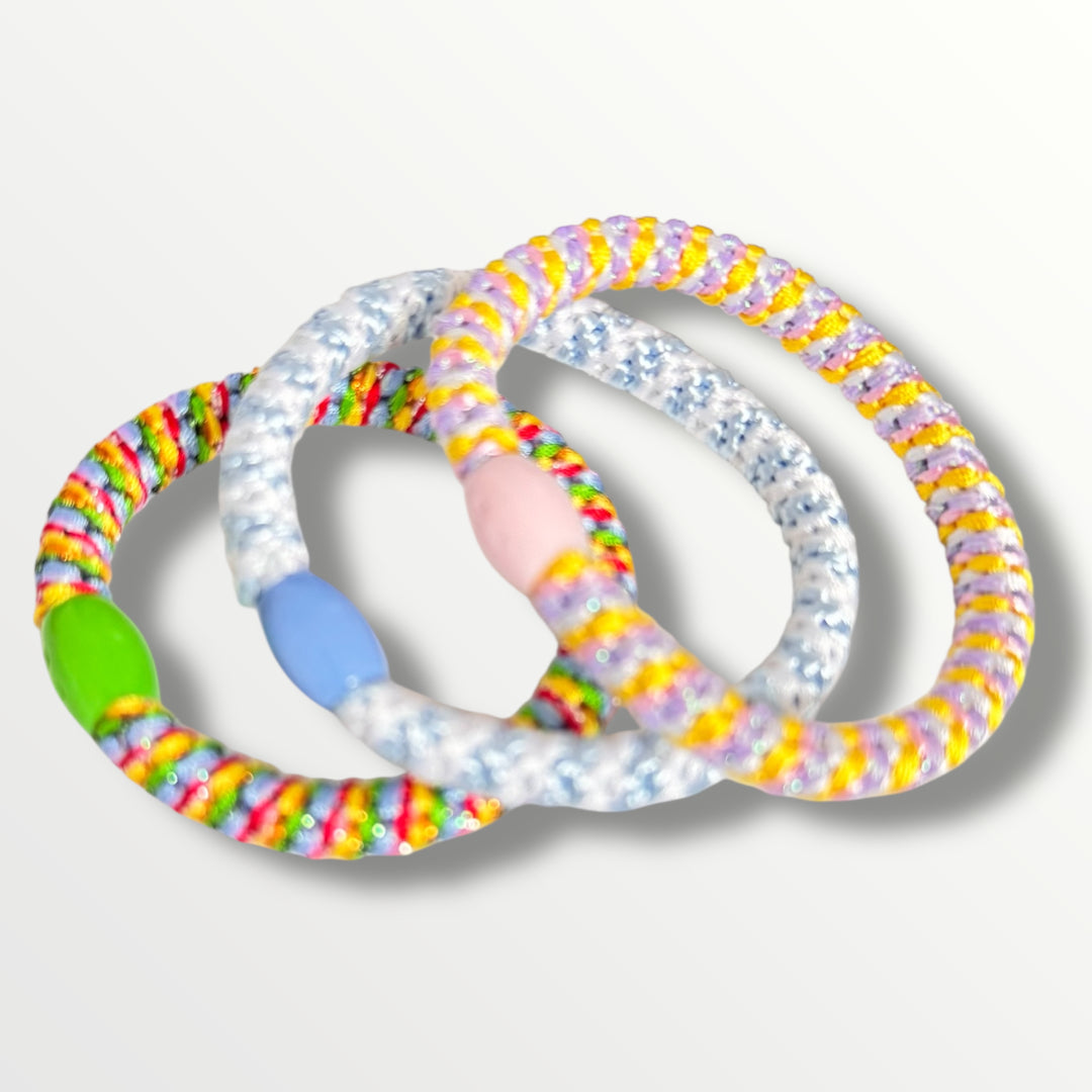 Hair Bobbles/Hair Ties - Striped Multi/Blue/Sherbet-Pink Waters 