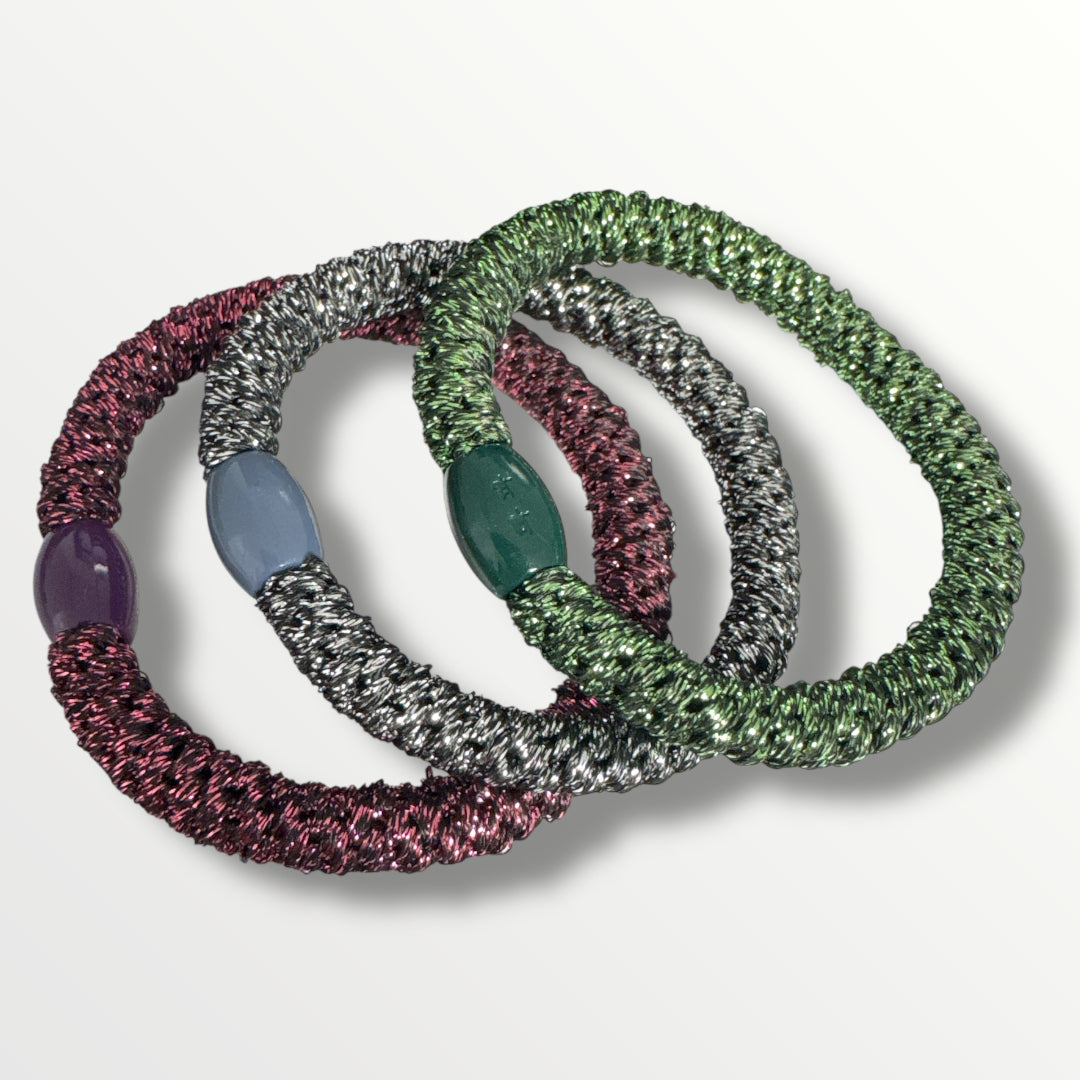 Hair Bobbles/Hair Ties - Shimmer Purple/Black/Green-Pink Waters 