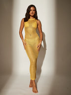 Yellow Sequin Crochet Racer Maxi Dress-Pink Waters 