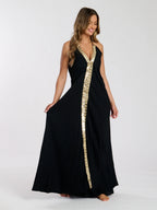 V Neck Maxi Dress With Sequin Trim-Pink Waters 