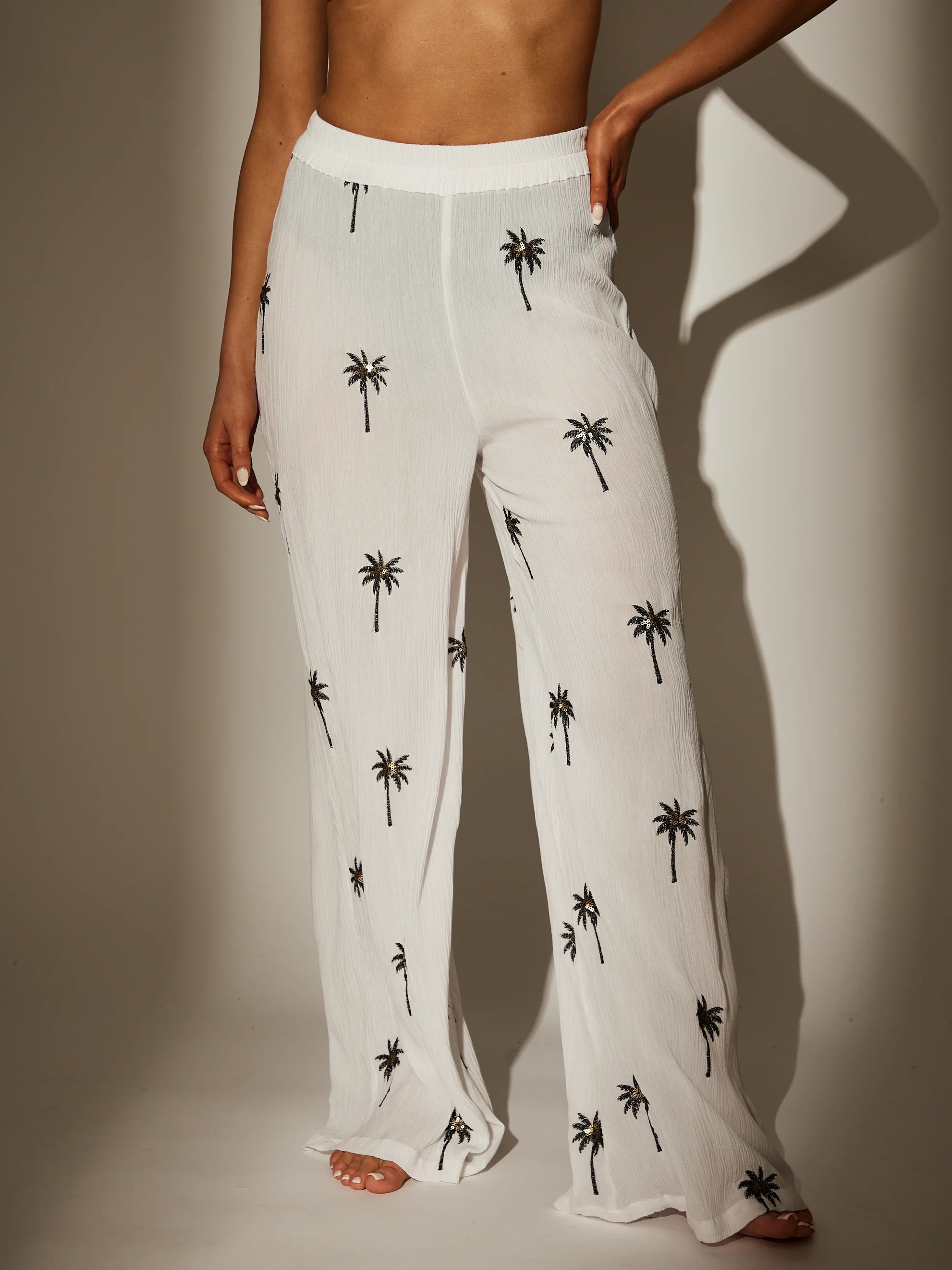 White Palm Tree Beach Pant-Pink Waters 